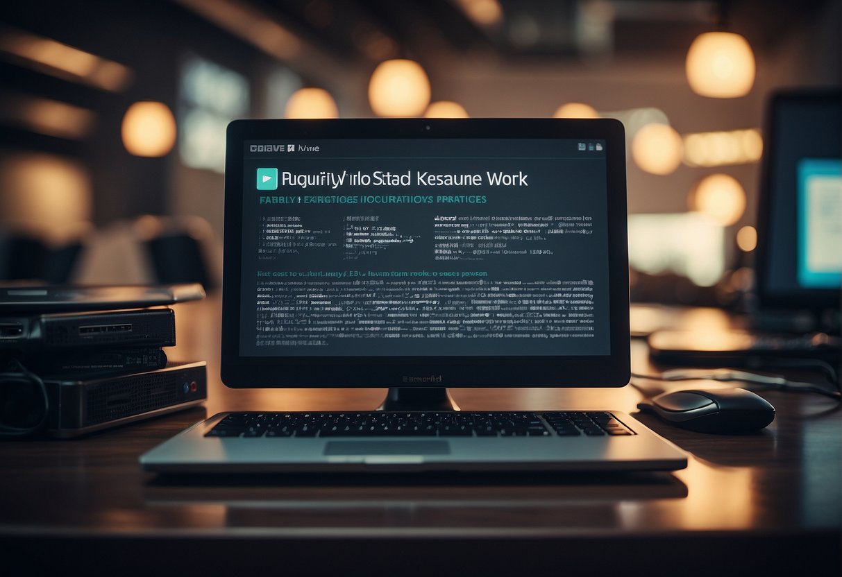 A computer screen displaying "Frequently Asked Questions Keywords: data erasure, remote work, data security best practices."