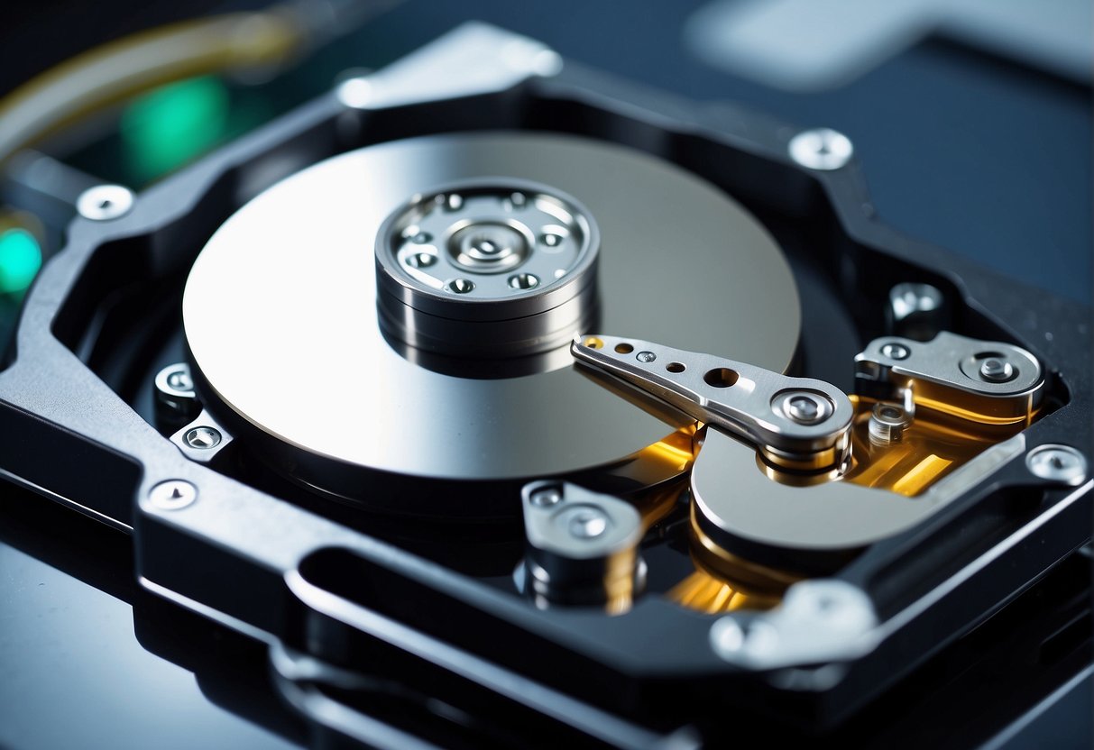 A computer hard drive being wiped clean with a data erasure tool, symbolizing the role of data erasure in supporting sustainable IT practices