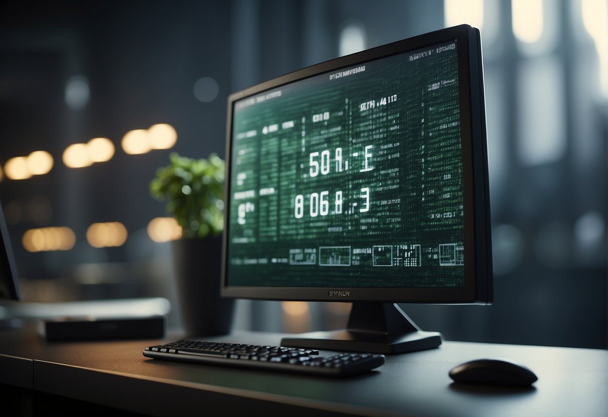 A computer monitor displaying a progress bar as data is being erased. A recycling symbol in the background symbolizes sustainable IT practices