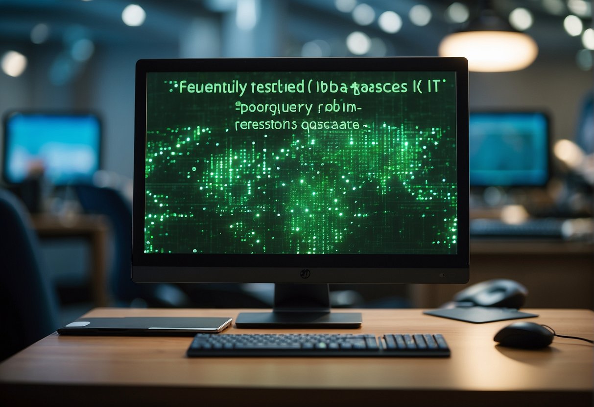 A computer monitor displaying a webpage titled "Frequently Asked Questions: How Data Erasure Supports Sustainable IT Practices" with a recycling symbol and green technology imagery in the background