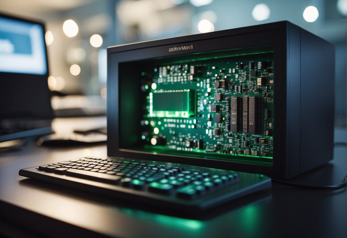 A computer being transformed into a sustainable IT system through data erasure and green technology