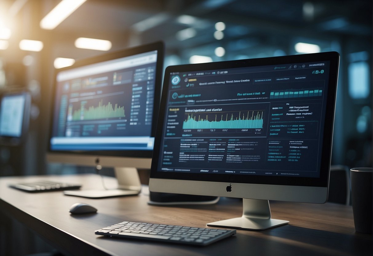 A computer screen displays a secure electronic health record system. A data erasure compliance checklist is being reviewed by a healthcare professional