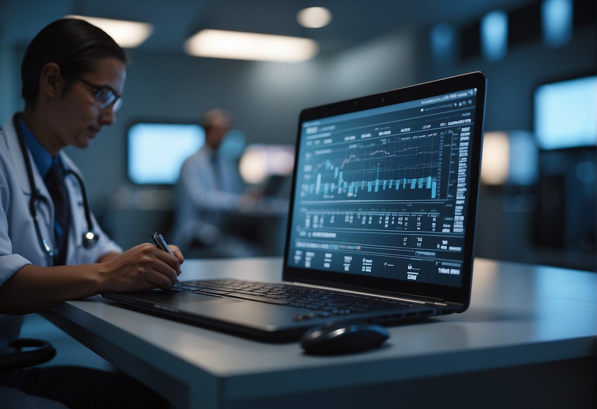 A secure data erasure process being conducted on electronic devices used in the healthcare industry, with a focus on health insurance companies' compliance