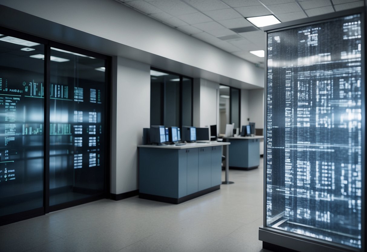 A secure facility with healthcare data being erased and disposed of in compliance with HIPAA regulations