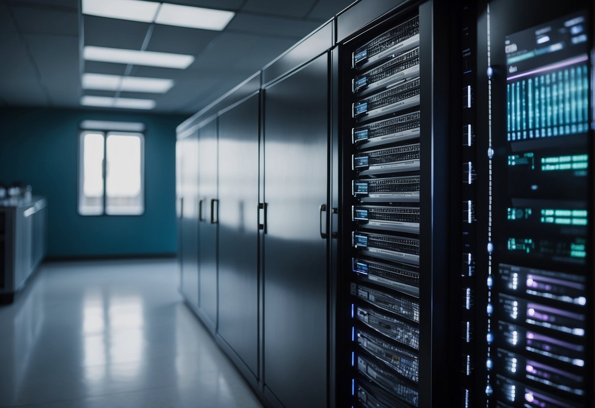 A secure healthcare data server being wiped clean in compliance with HIPAA regulations