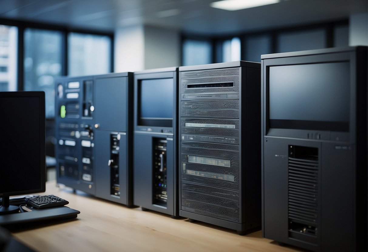 A small to medium-sized office with computers and servers being wiped clean of data using data erasure solutions