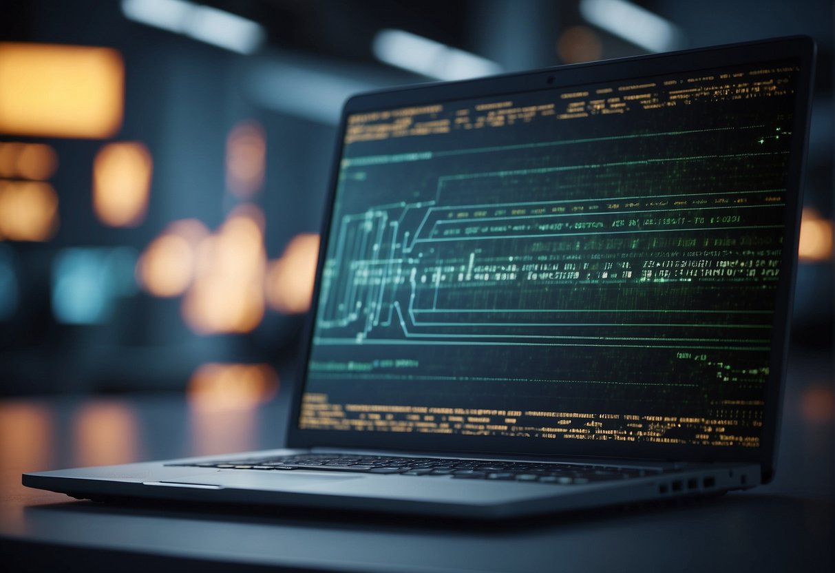 A computer screen displaying a progress bar as software performs advanced data erasure techniques on a hard drive. Multiple lines of code are visible in the background