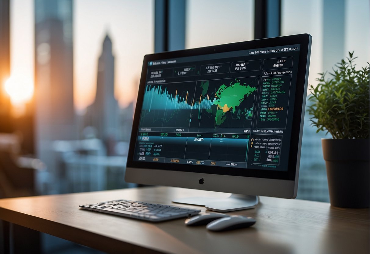 A computer screen displaying ESG metrics with data erasure software in the background, symbolizing the enhancement of corporate ESG scores