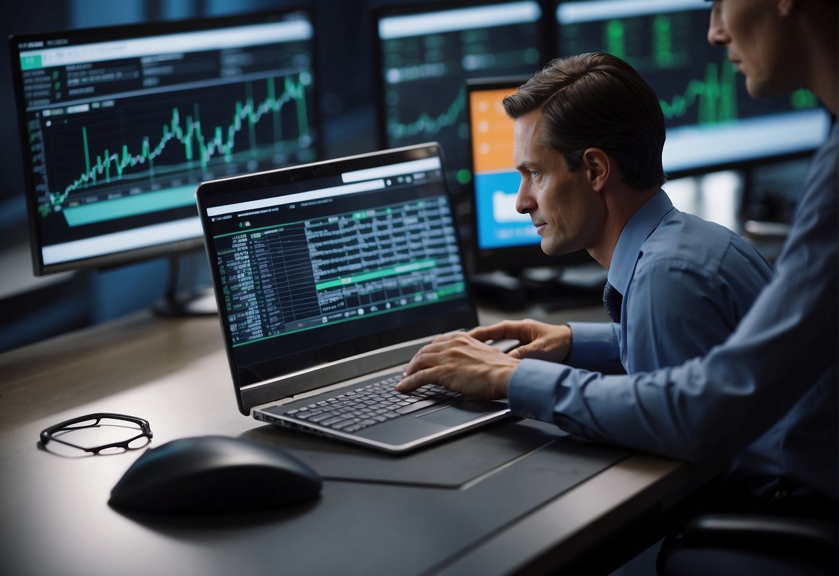 Data erasure software in action, wiping clean digital devices. ESG logos in the background, symbolizing corporate responsibility and sustainability