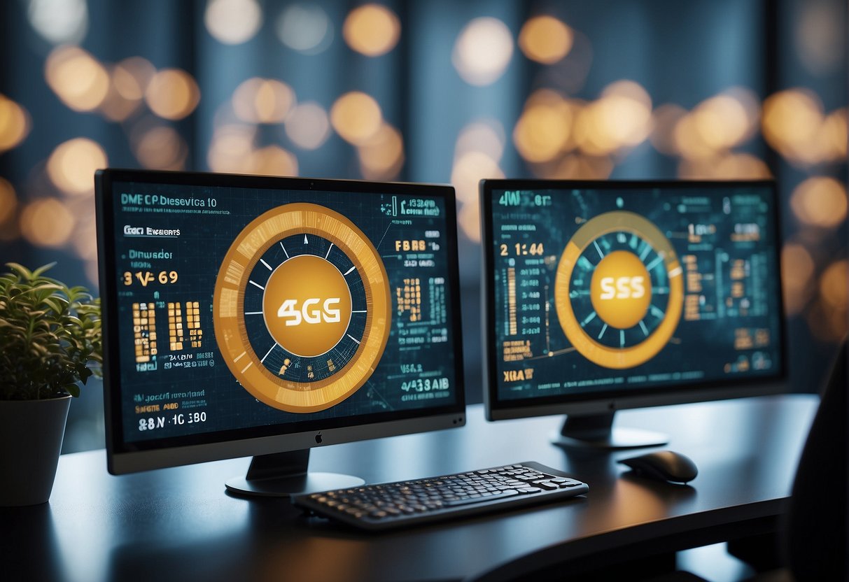 A computer screen displays ESG scores and data erasure software, symbolizing corporate sustainability