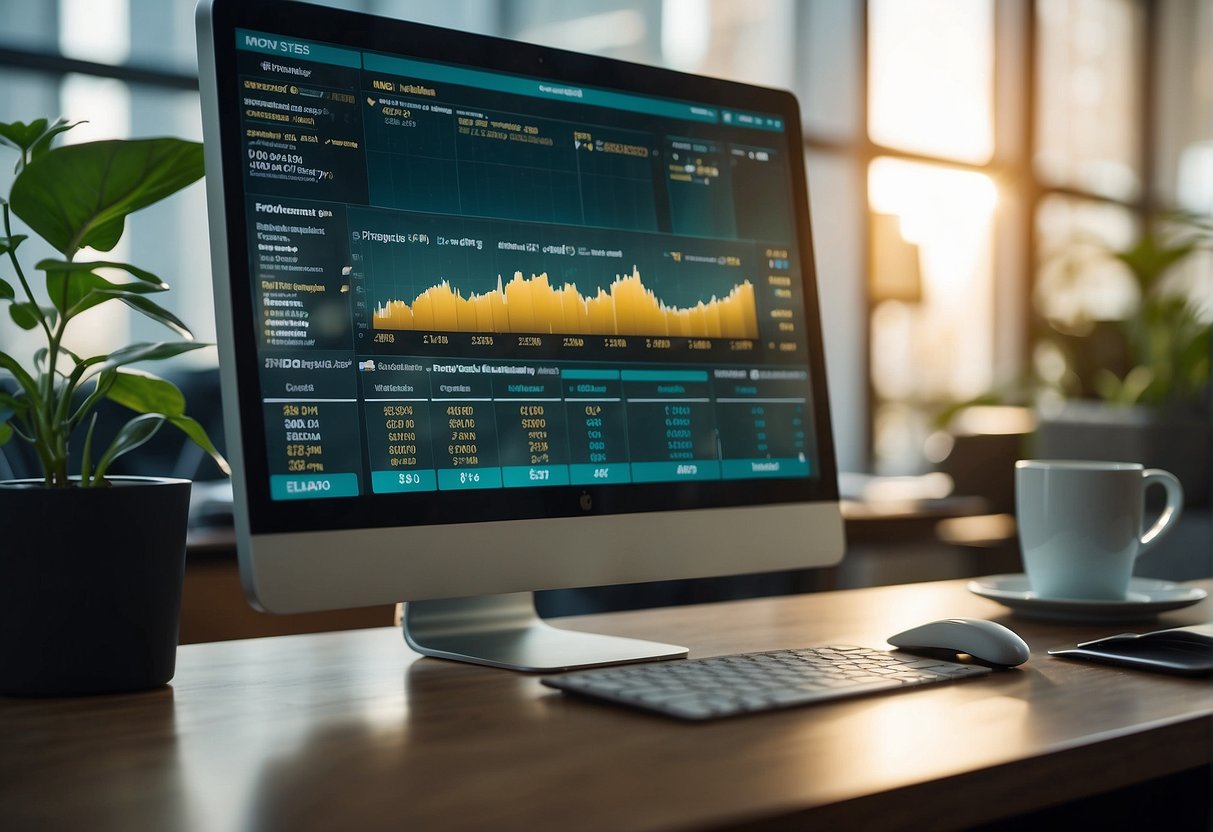 A computer screen displays rising ESG scores and data erasure software in action, showcasing corporate sustainability in practice