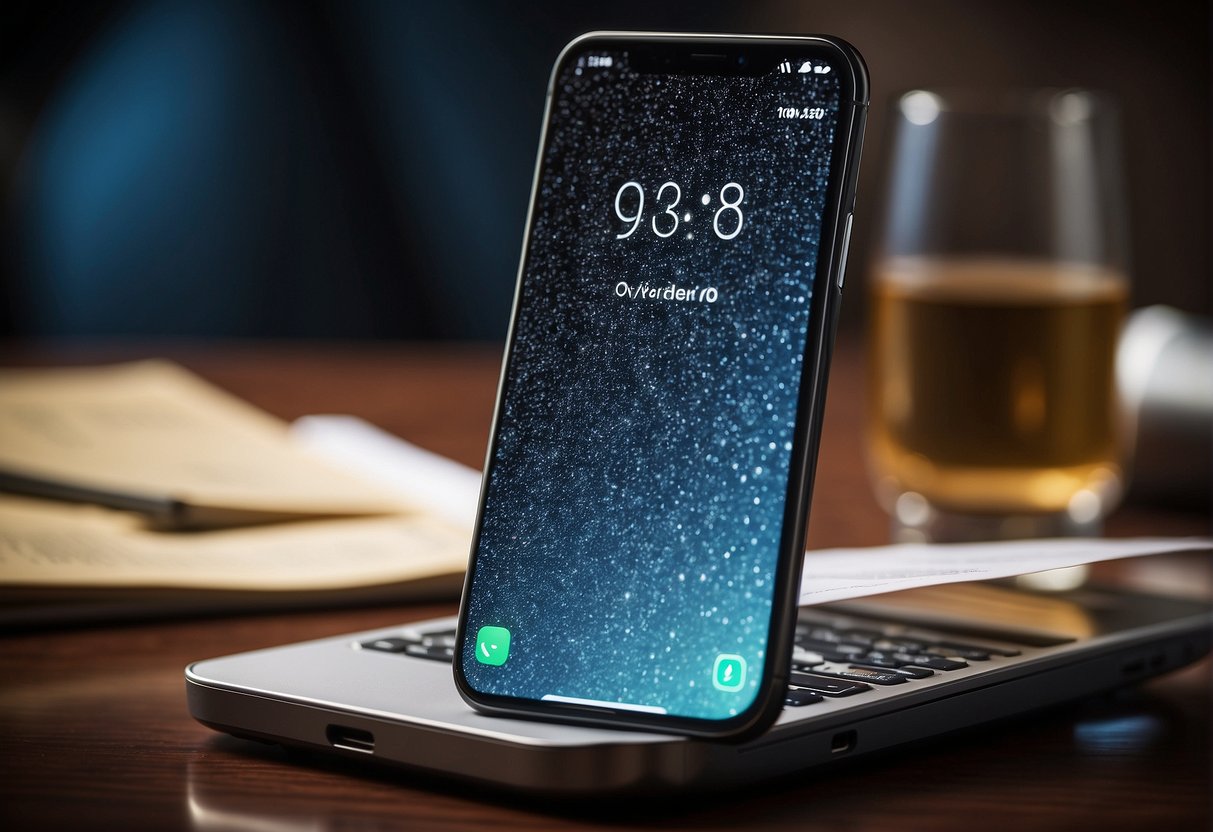 A mobile device being securely wiped clean of data, with a compliance and legal document in the background