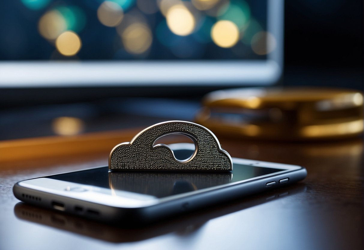 A mobile device being wiped clean with a secure data erasure process. An image of a lock symbolizing data security risks in the background