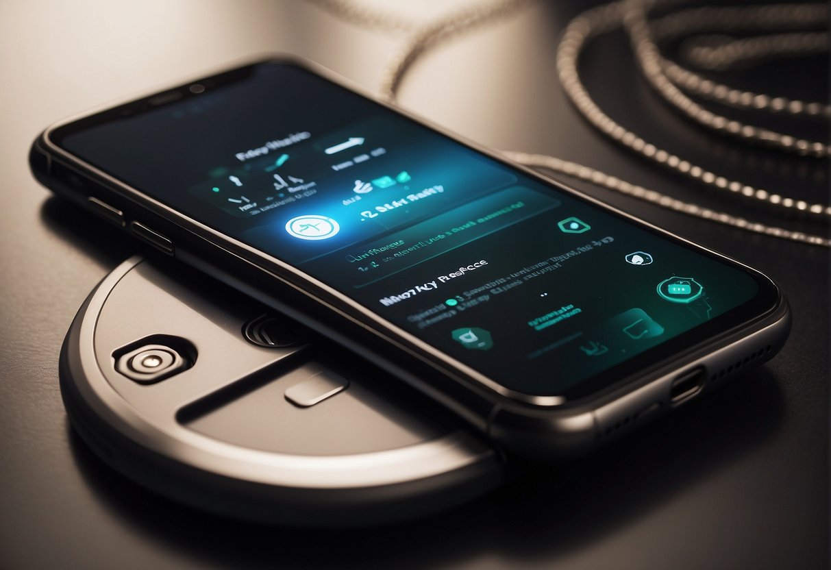 A smartphone being remotely wiped of all data, with a lock screen displaying a security prompt and a shield symbol