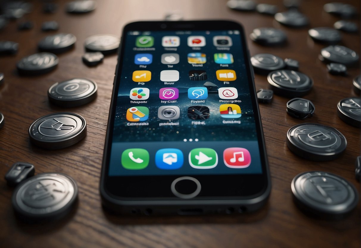 A smartphone being securely wiped clean of data, surrounded by protective shields and security symbols