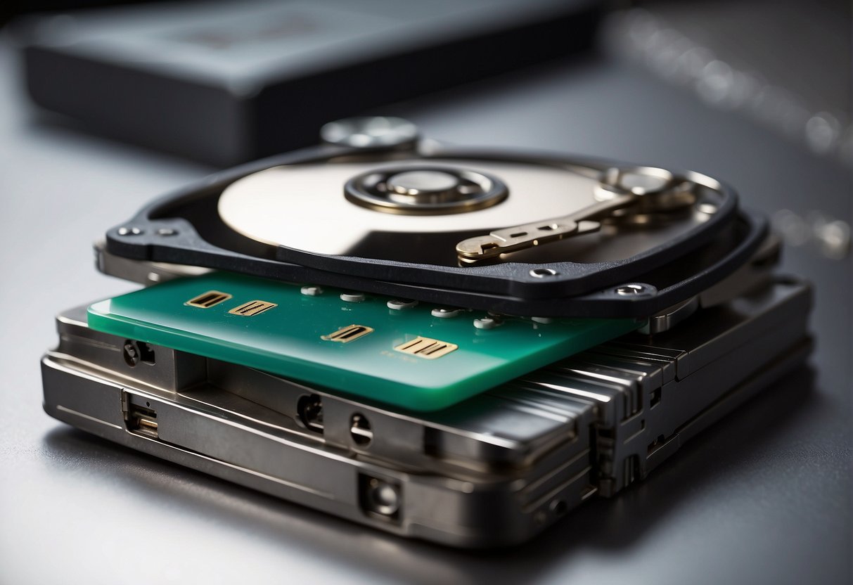 A locked vault with a digital eraser hovering above a pile of discarded hard drives, symbolizing data erasure protecting against identity theft