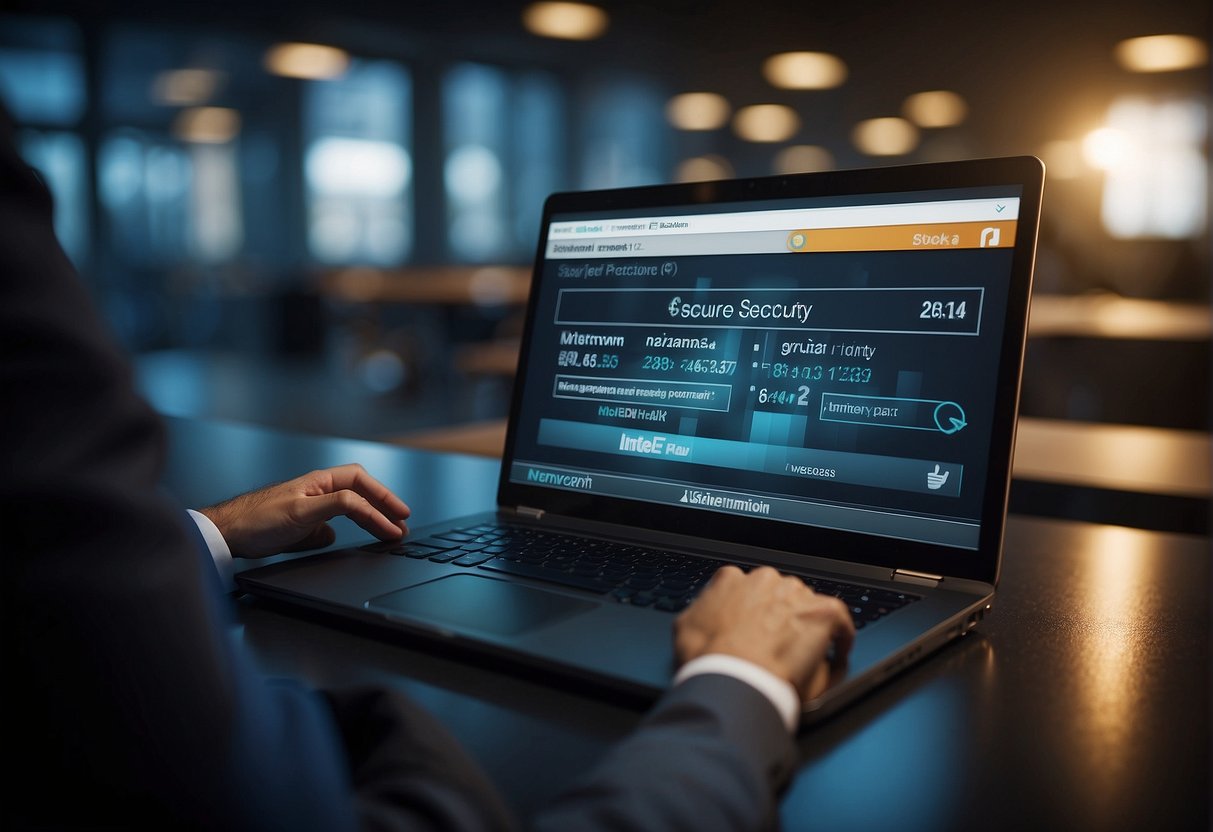 A computer screen displaying a secure data erasure process, with a lock icon and keywords like "identity theft protection" and "personal data security" visible