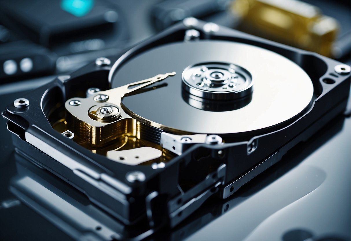 A computer hard drive being securely wiped clean with a data erasure tool, symbolizing the link between data erasure and corporate social responsibility