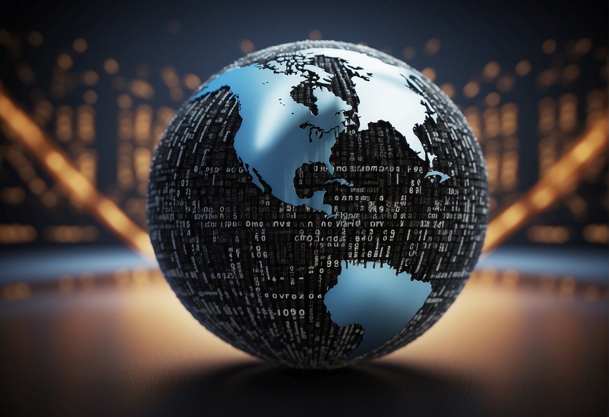 A globe surrounded by binary code, with a eraser removing the code, symbolizing the link between data erasure and CSR