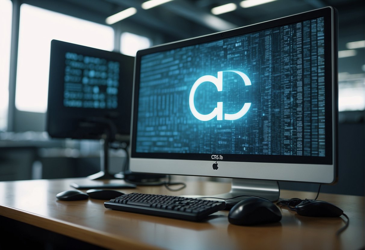 A computer being wiped clean with a CSR logo in the background, symbolizing data erasure and corporate responsibility for privacy