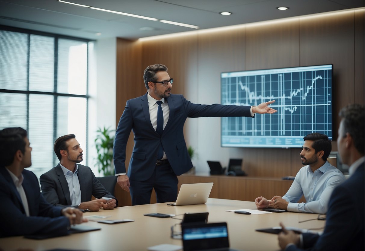 A corporate representative presenting data erasure and CSR to stakeholders in a meeting room