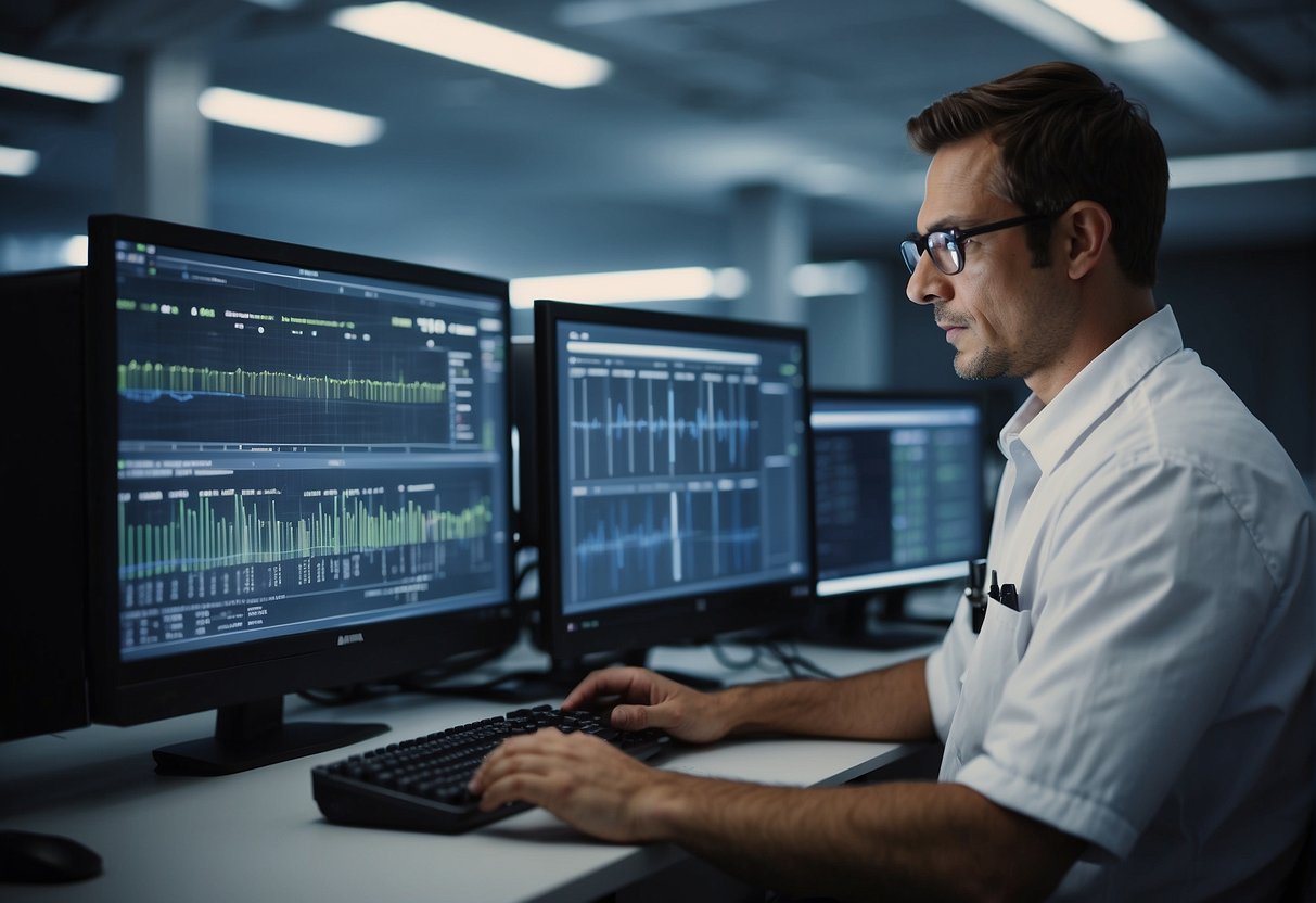 A technician erases data from a computer, demonstrating corporate responsibility in action