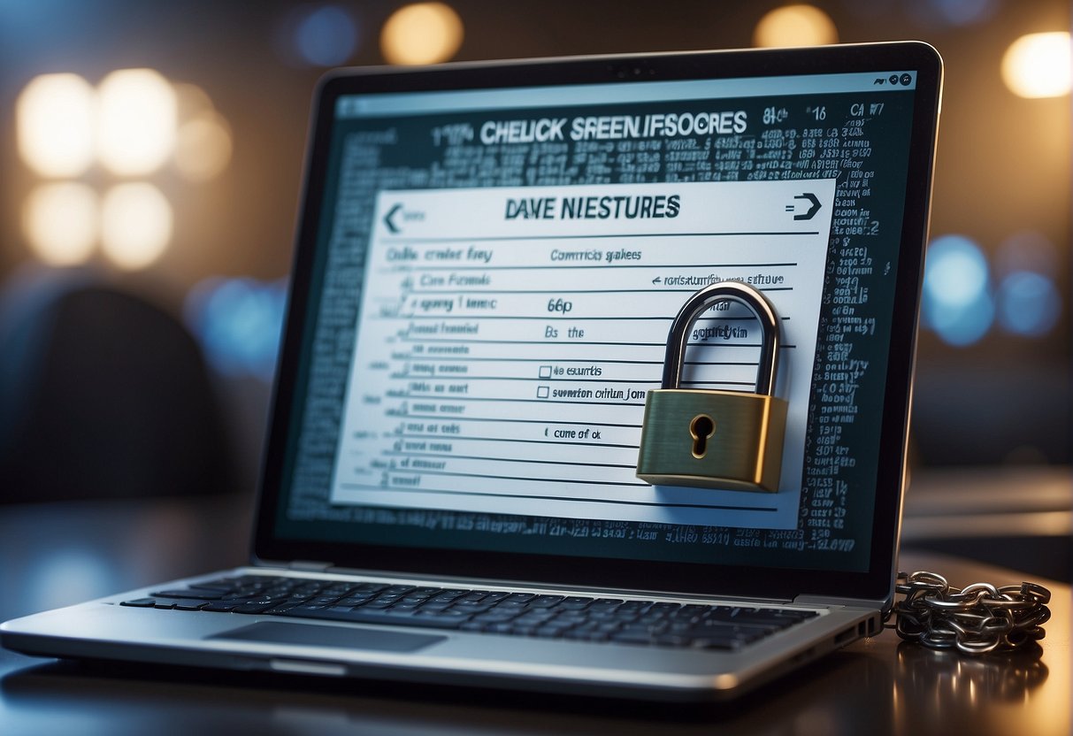A computer screen displaying a checklist of data erasure mistakes, surrounded by a padlock symbol and a shredder icon