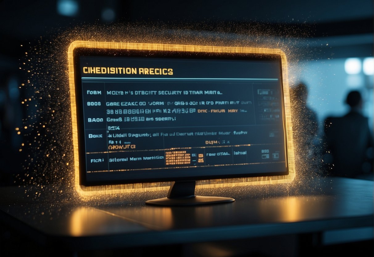 A computer screen displaying a checklist of data security best practices, with a shredder icon deleting data and a caution sign warning against data erasure mistakes