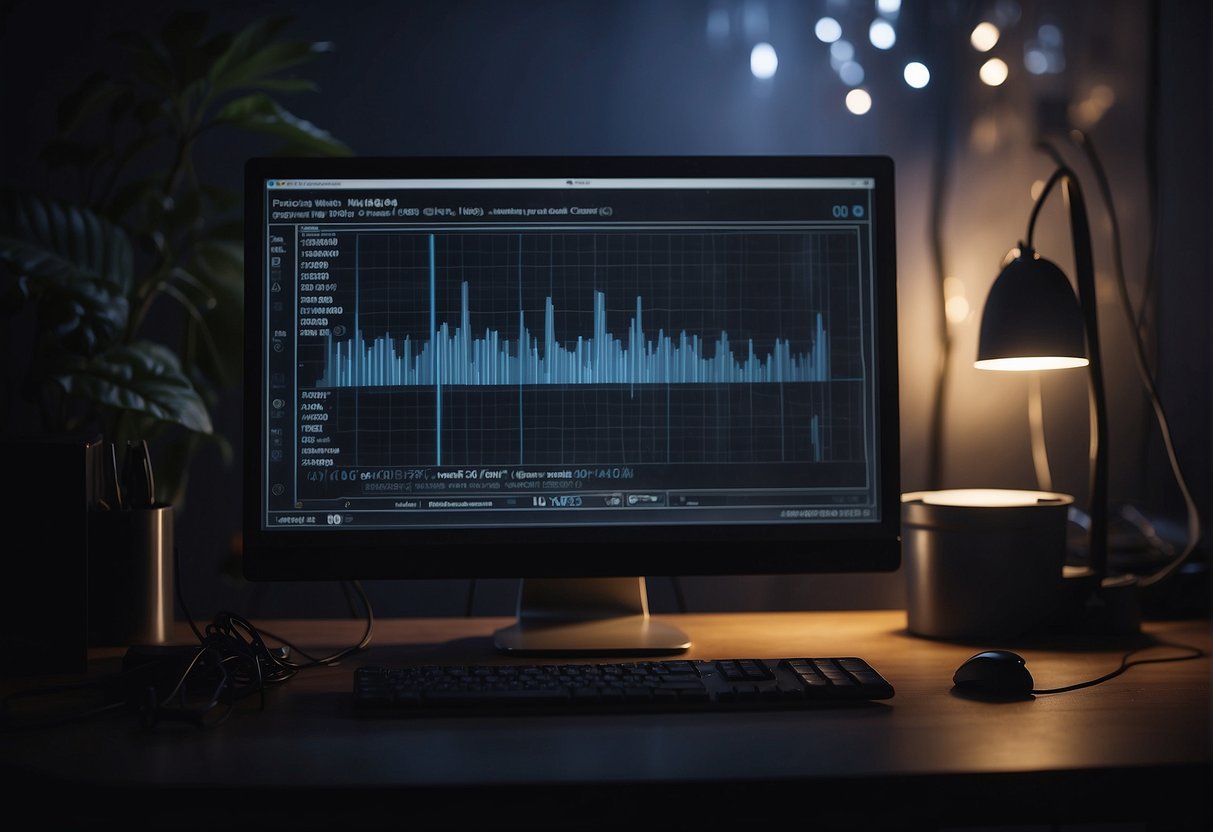 A computer screen displays a progress bar erasing data while a shadowy figure attempts to recover it using a computer and various tools