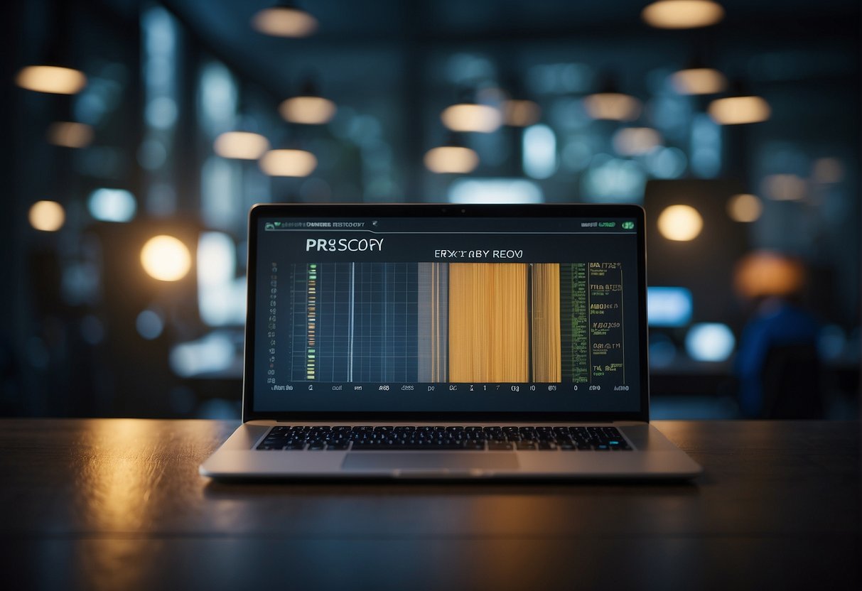 A computer screen displays a progress bar indicating data erasure, while a separate screen shows a failed data recovery attempt