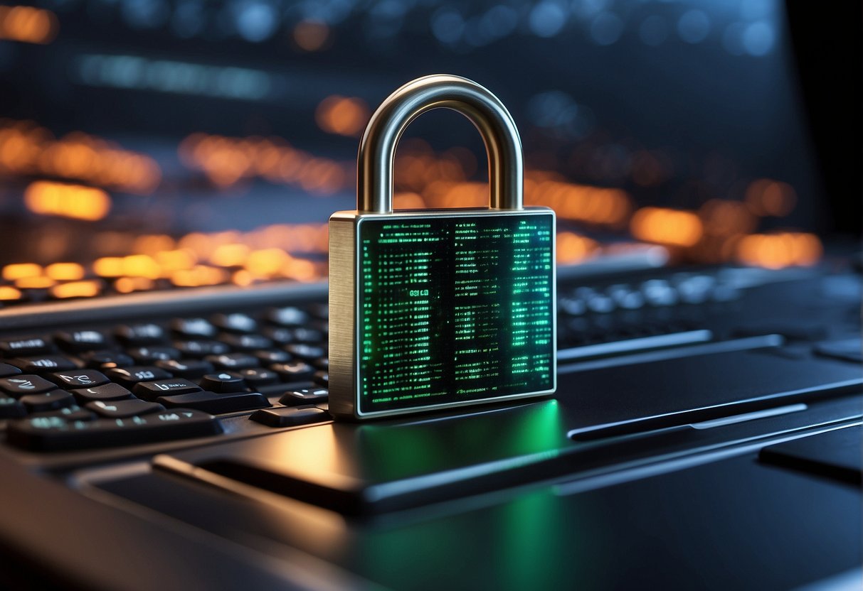 A computer screen displaying a progress bar indicating secure data erasure. A locked padlock symbol appears upon completion, signifying the impact of secure deletion on data recovery