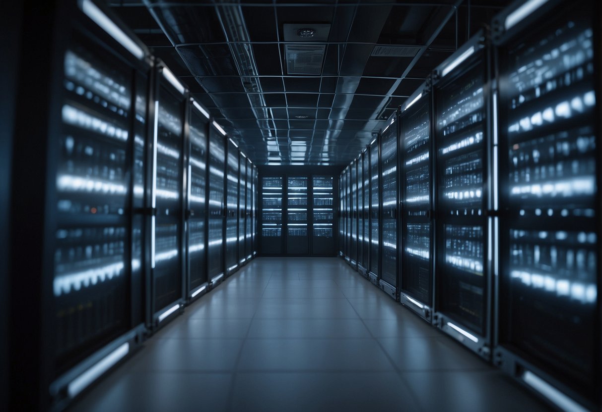 Multiple servers processing data, while a cloud environment securely erases information. Scalability and performance are key concerns