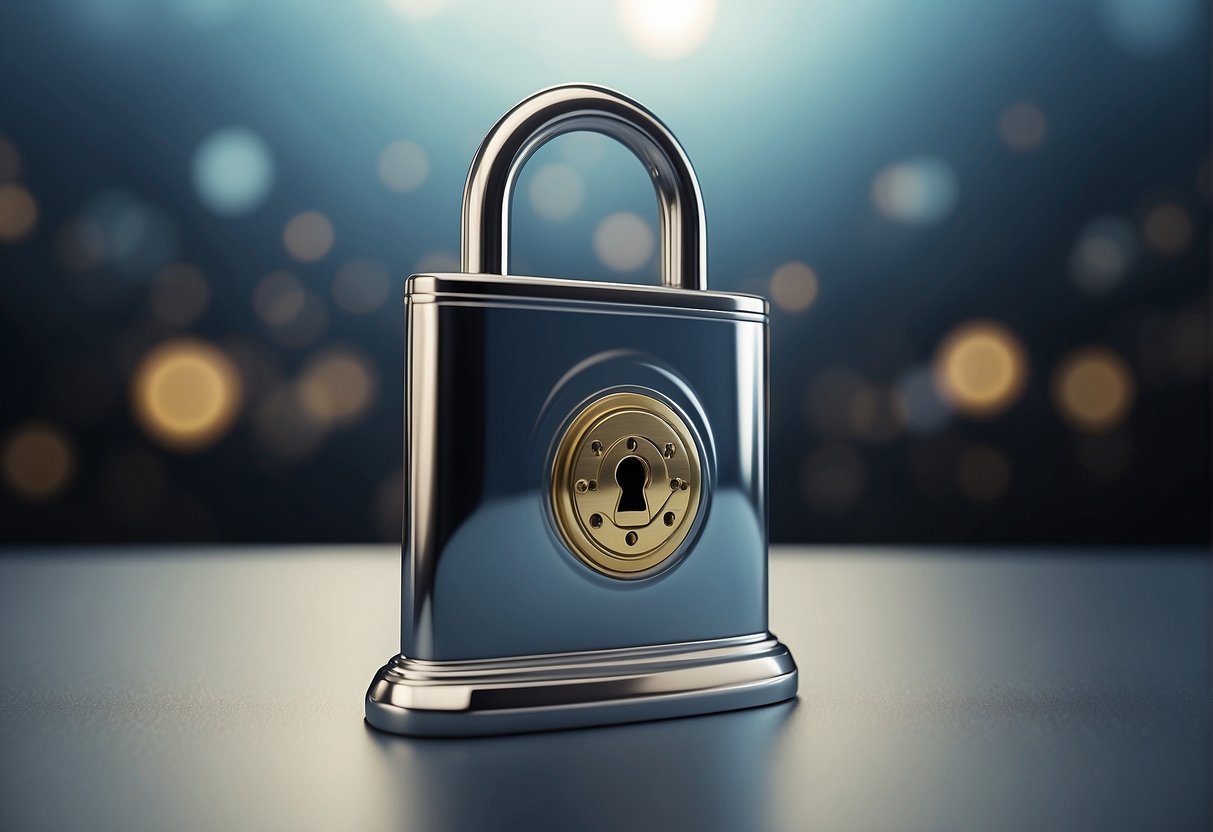 A cloud with a lock on it, surrounded by a shield. The lock symbolizes data protection, and the shield represents cloud security