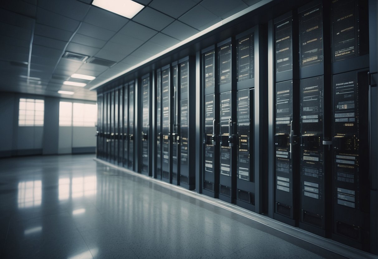 A secure government facility with data erasure tools, guarded by national security measures