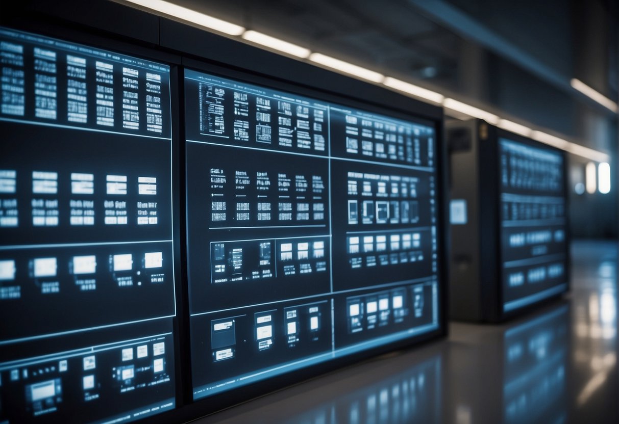 A secure government facility with data erasure technology, guarded by high-tech security measures, ensuring national security