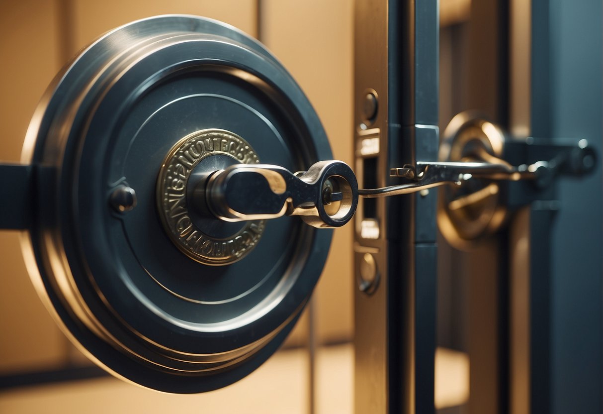 A secure vault door being locked with a key, symbolizing the importance of data erasure in the financial sector