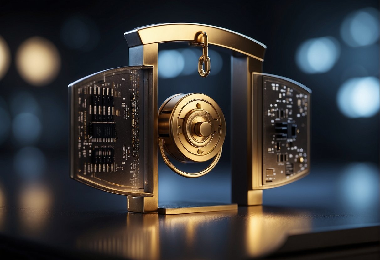 A secure data erasure process is depicted, with a locked vault symbolizing banking security and financial data protection