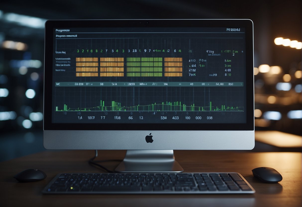 A computer screen displays a progress bar indicating data erasure. A verification tool icon is shown next to it, indicating the process is being monitored