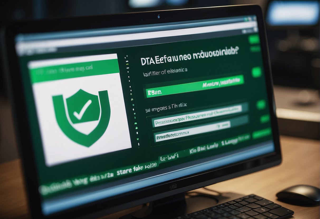 A computer screen displays a progress bar for data erasure, while a secure deletion tool runs in the background. A green checkmark indicates successful verification