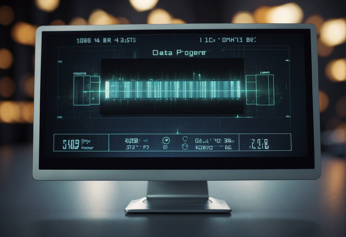 A computer screen displaying a progress bar for data erasure, with a lock icon to symbolize secure deletion verification