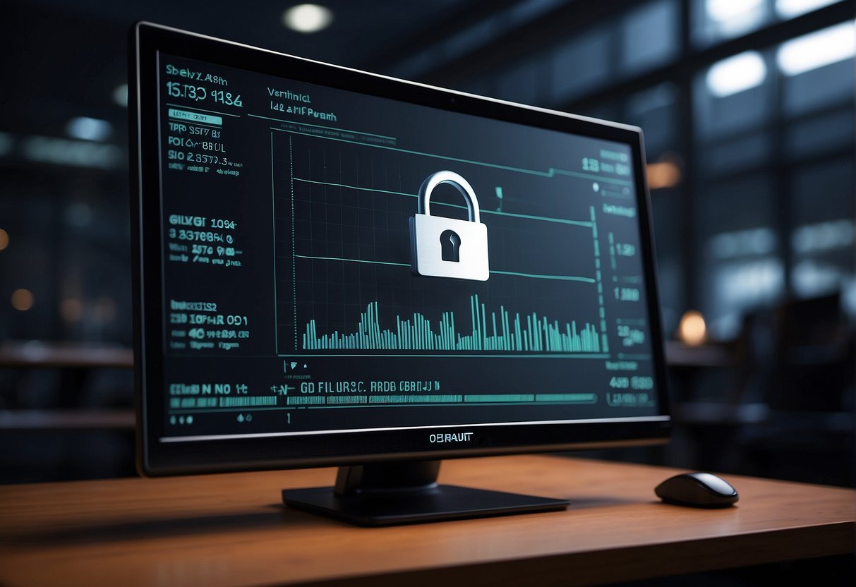 A computer monitor displaying a progress bar for data erasure, with a padlock symbol indicating secure deletion verification