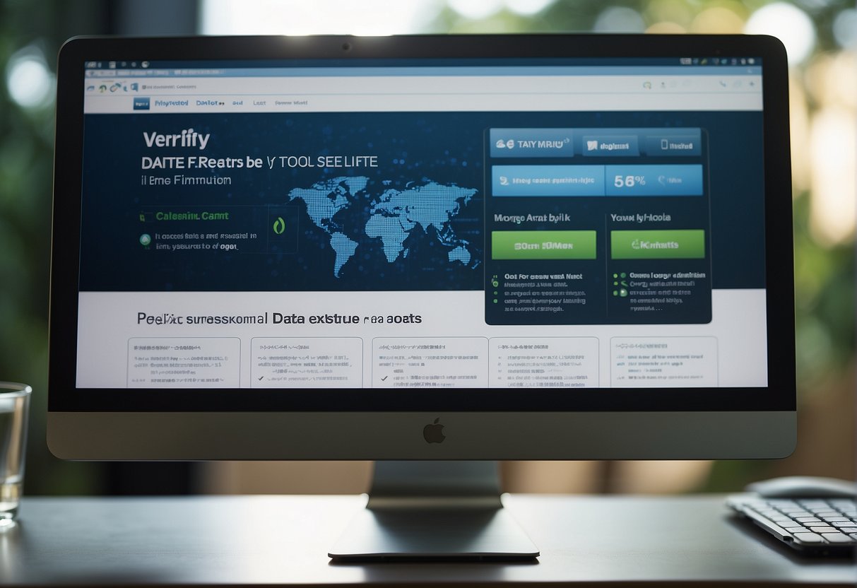 A computer screen displaying search results for "verify data erasure" and "data erasure tools" with a secure deletion verification tool open in the background