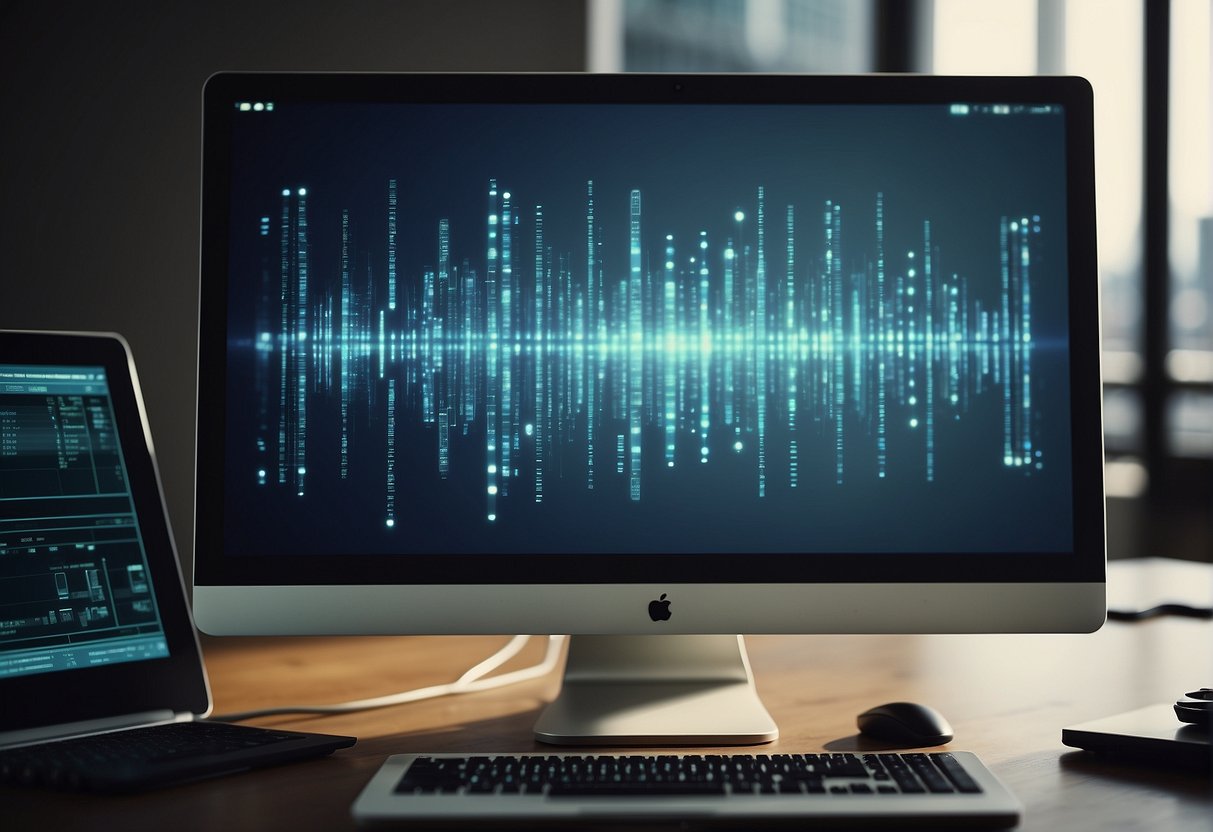 A computer screen displaying a progress bar with the words "Data Erasure" and "Digital Transformation" surrounded by various electronic devices and cables