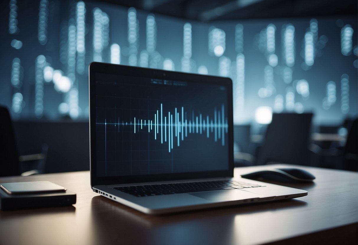 A computer screen displaying a progress bar as data is being erased. A digital transformation icon in the corner symbolizes the transition