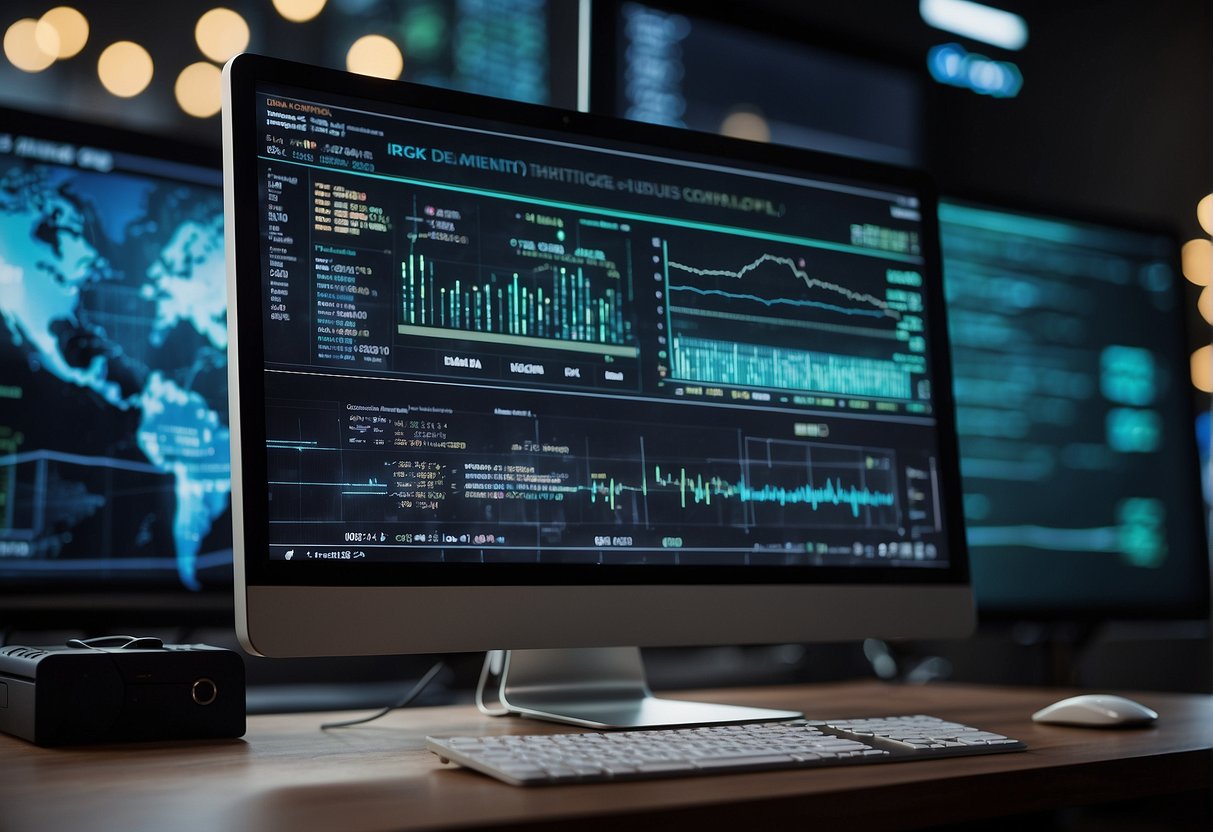 A computer screen displaying data erasure software with digital transformation graphics in the background