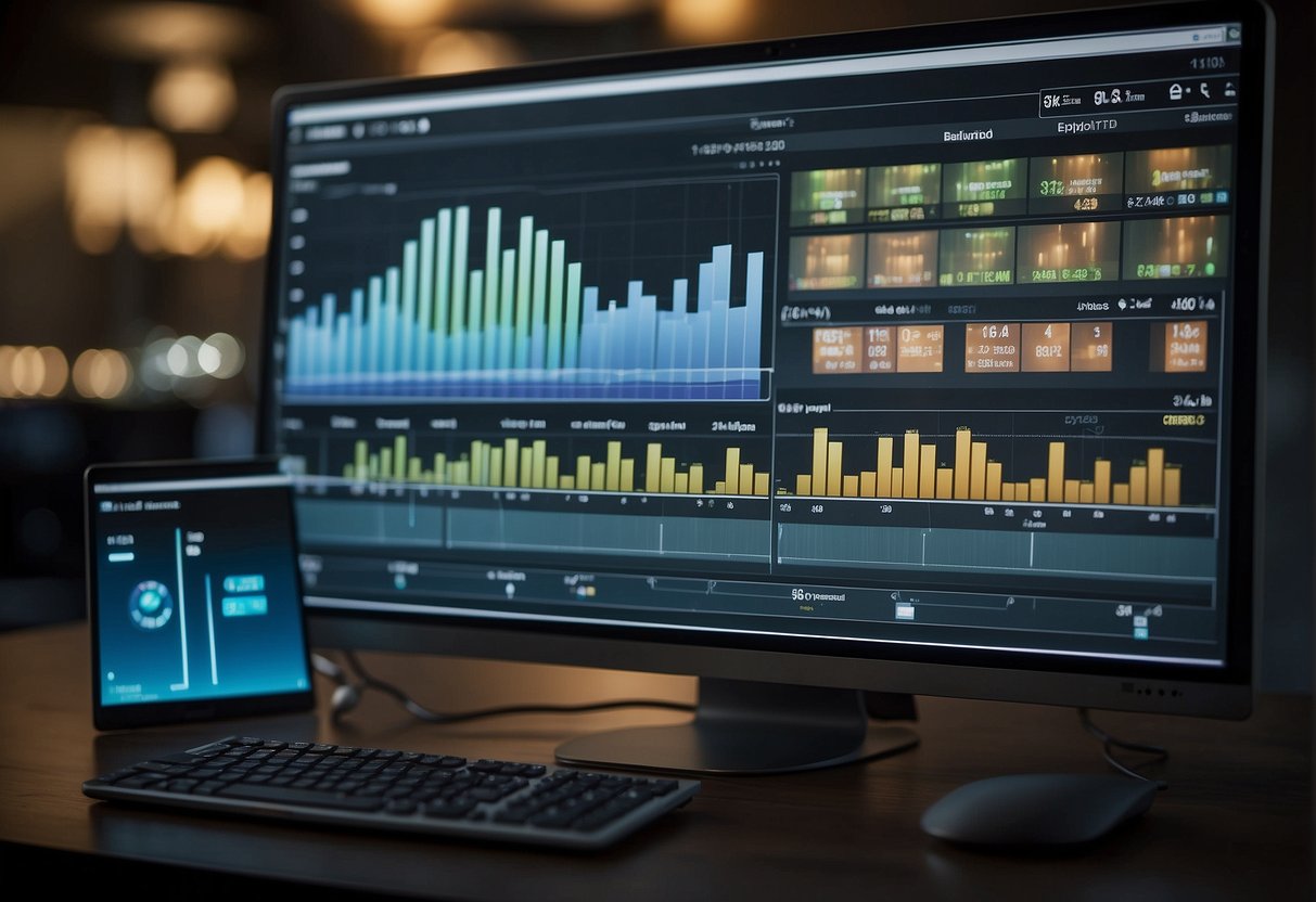 A computer screen displaying data erasure process with a progress bar, surrounded by various digital devices and storage media