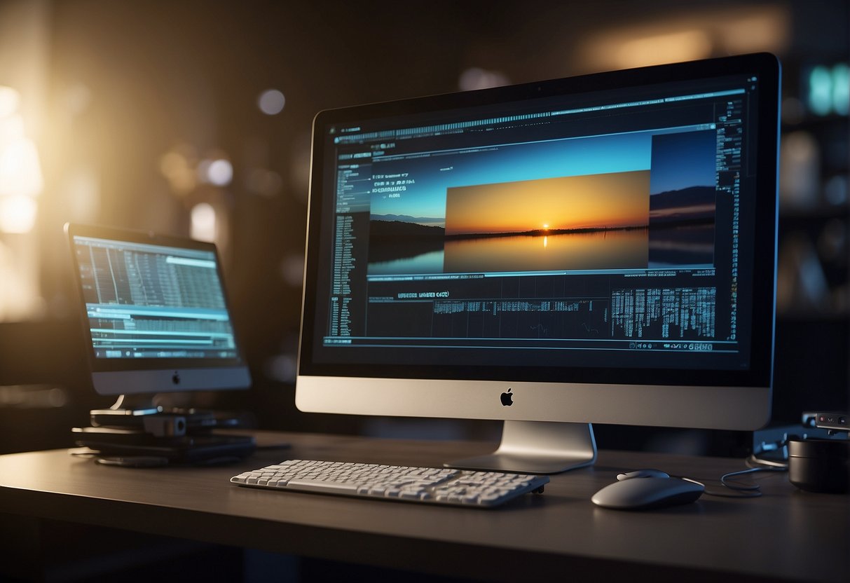 A computer screen displaying a progress bar for secure data erasure, surrounded by various digital devices and storage media