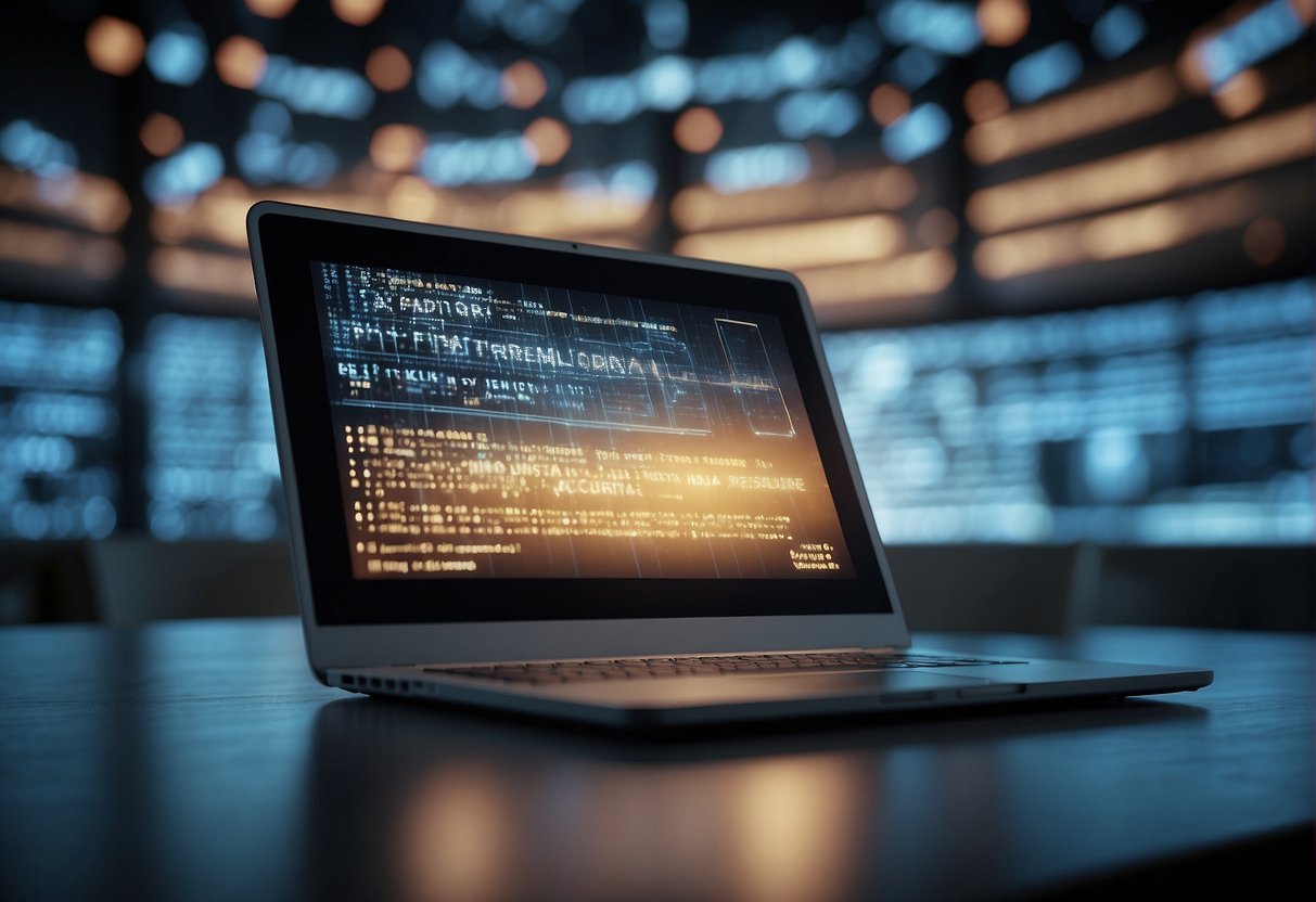 A computer screen displaying a digital transformation process with data erasure and digital security keywords highlighted