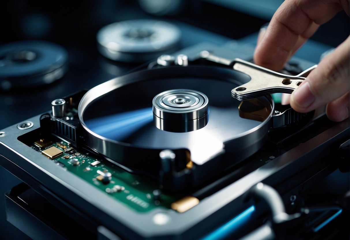 A computer hard drive being wiped clean with a data erasure tool, symbolizing CCPA compliance and data erasure under the California Consumer Privacy Act