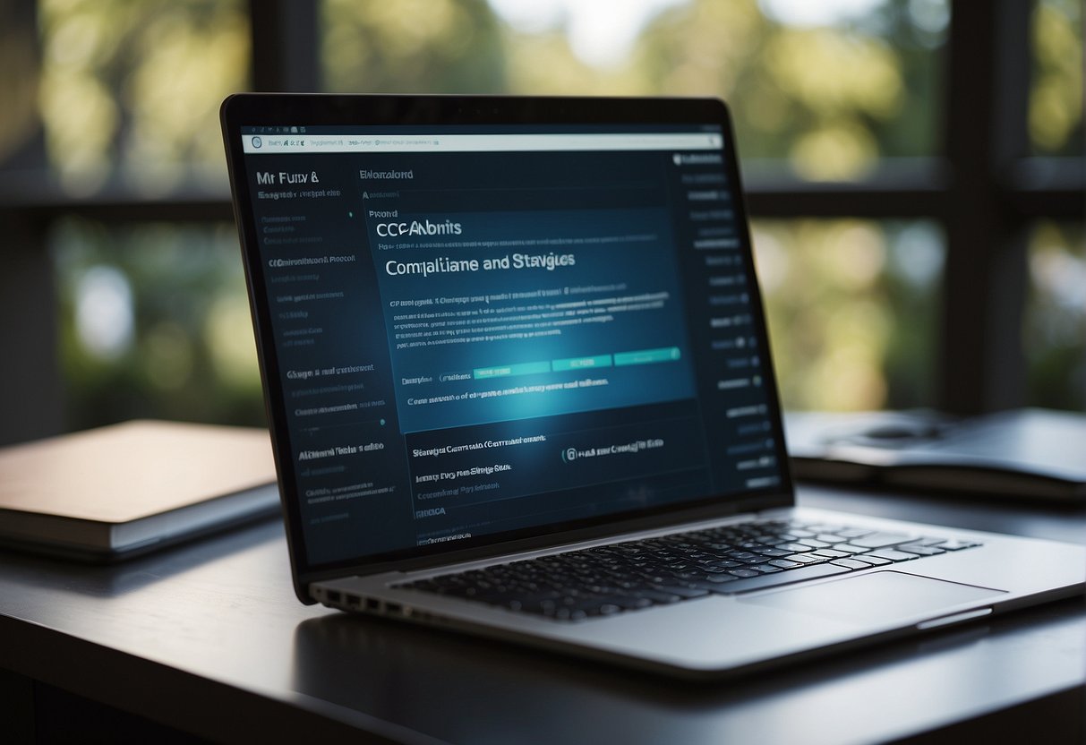 A computer screen displaying CCPA compliance strategies with keywords like data erasure and California Consumer Privacy Act